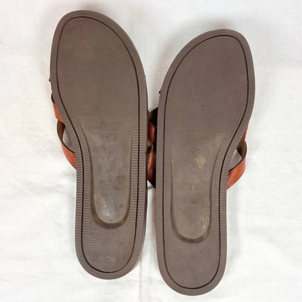 Vtg GH Bass Sunjuns Beach Bum Mens 12M Tan Leather Thong Sandals Brazil Classic
